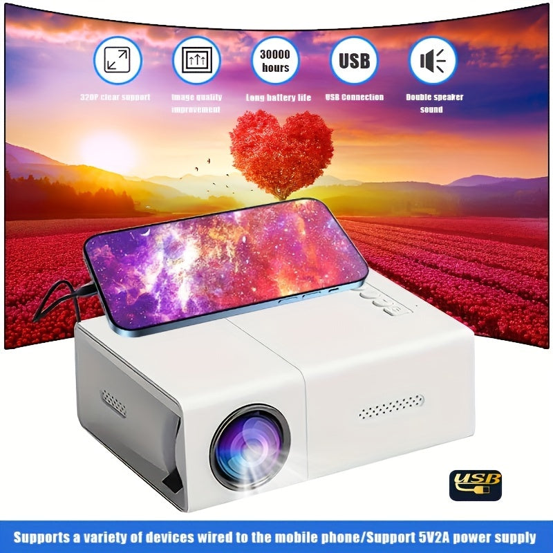 Mini Projector - High-Definition, Portable, Compatible with HDTV, USB, SD, and Holder, Perfect for Home Cinemas, Outdoor Camping, and Holiday Gifts
