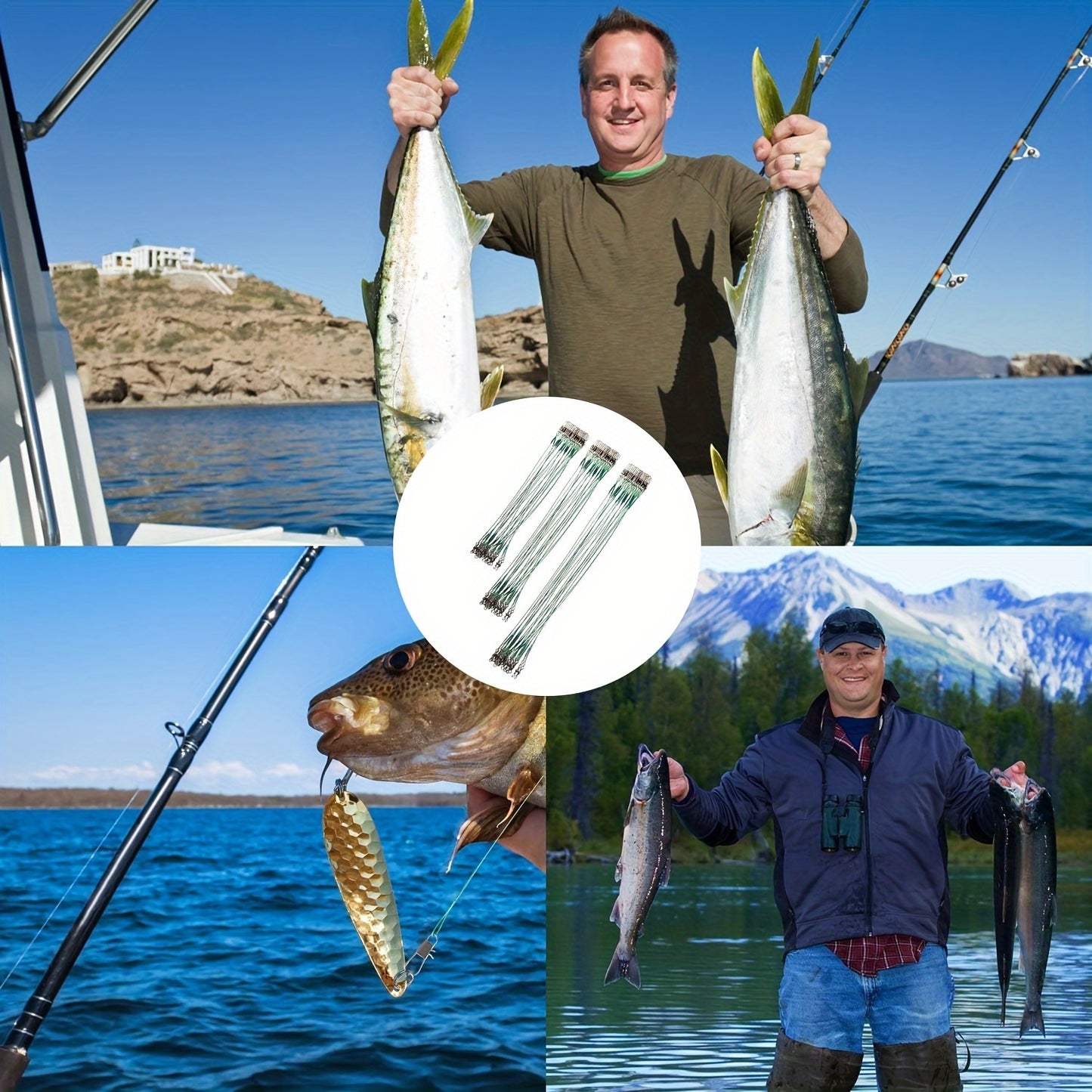 60pcs Fishing Leaders-Stainless, 3 Sizes (6"/8"/10"), Swivels & Snaps, Easy Lure & Hook Switch, Ideal for Saltwater & Freshwater Toothy Fish, Perfect Angler's Gift.