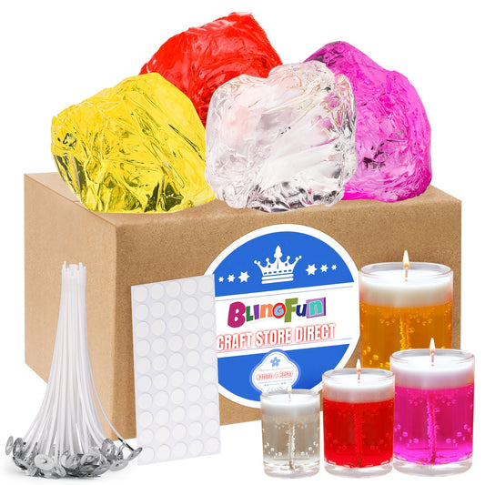 BlingFun Jelly Candle Making Kit, Includes Transparent Soft Jelly Wax 100gx4pcs, Wax Wicks x50, Wick Stickersx50 for Scented Candle Making and Wax Crafts