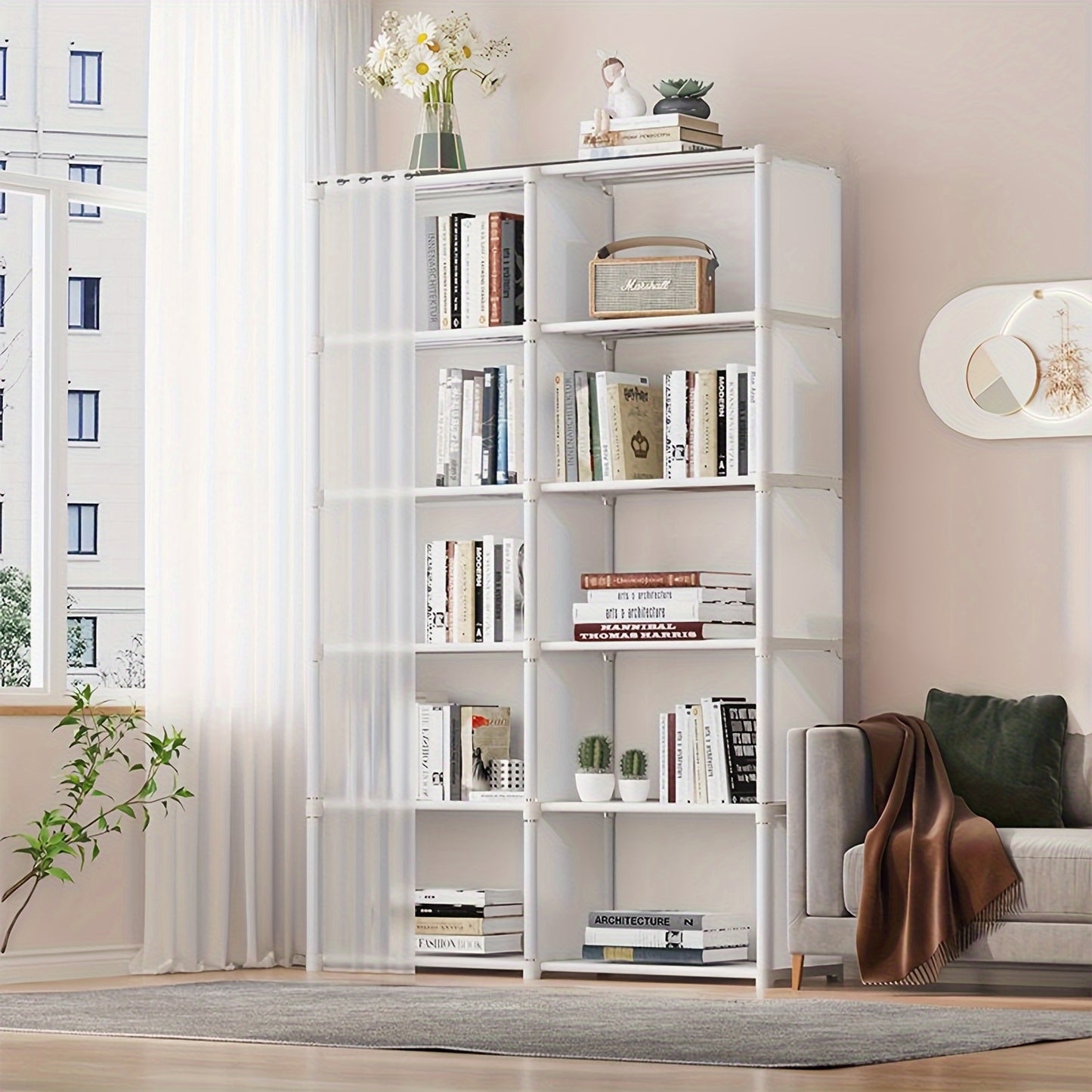 [White Space-Saving Bookcase] 5/6-Tier White Bookcase - Space-Saving Dustproof Storage Rack - Versatile Display Cabinet