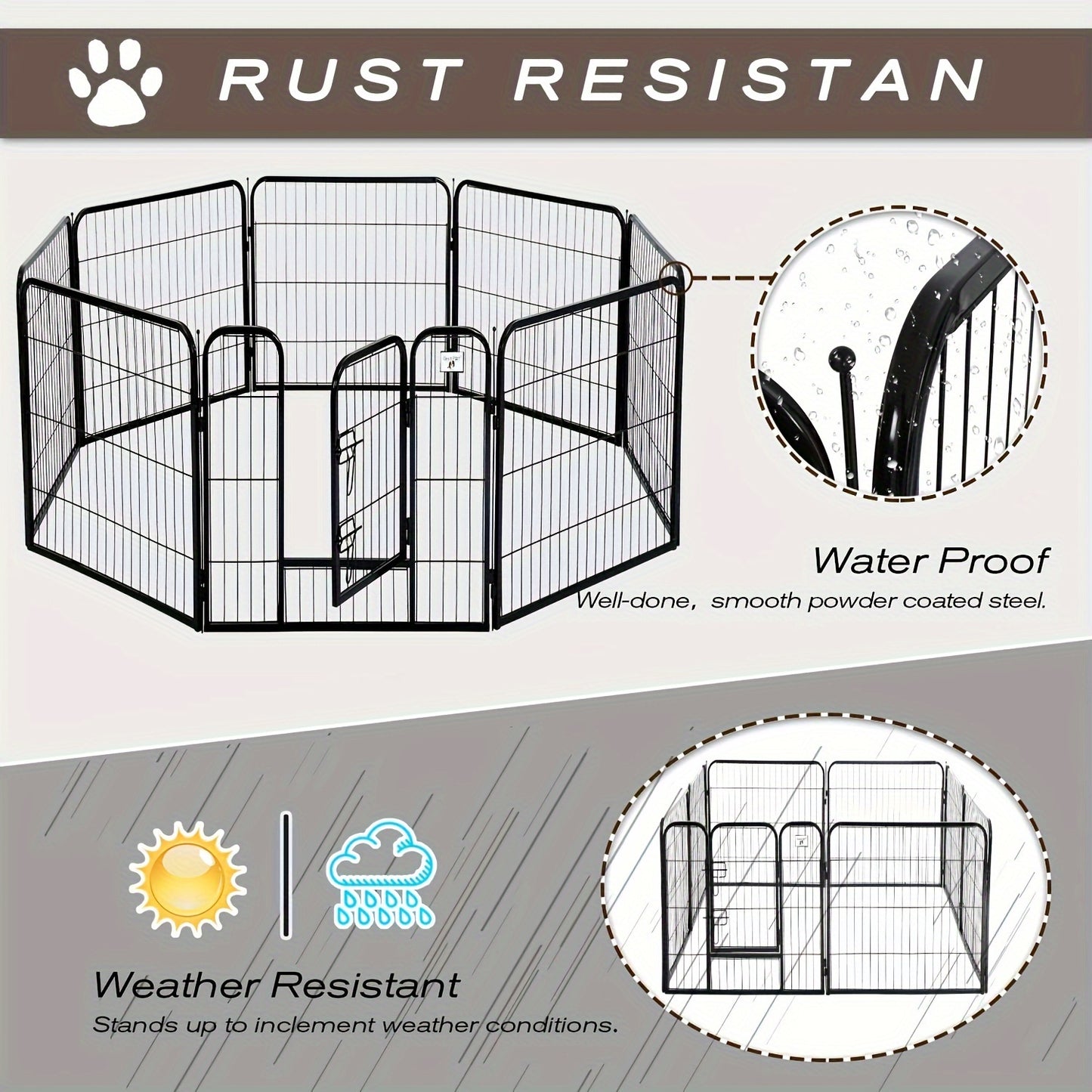 16 Panels High Exercise Heavy Duty 8Panels Pet Playpens For Dogs, Foldable Metal Indoor Outdoor Pet Fence Barrier With Lockable Double Door Dog Fence