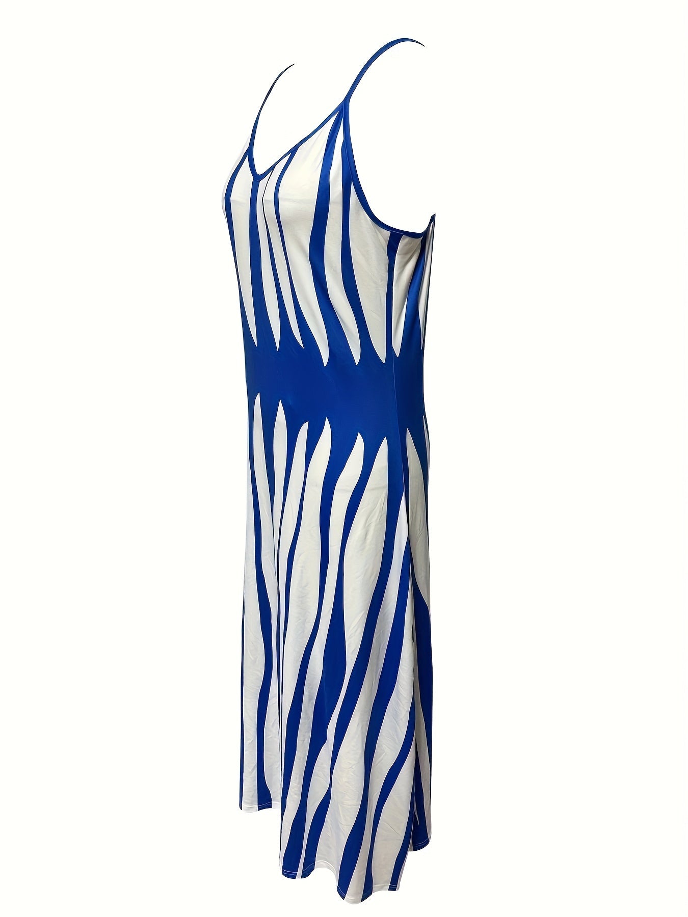 Sleek Summer Chic: V-Neck Geo Print Dress with Spaghetti Straps - Durable, Easy-Care & Micro-Elastic Knit for Women