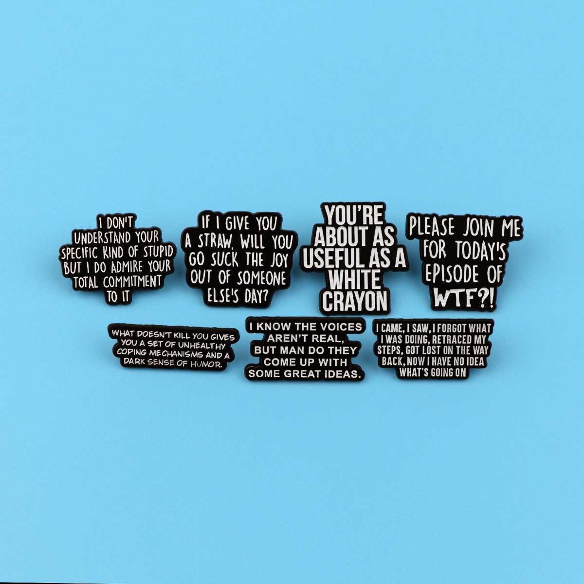 7pcs Sarcastic Quotes Enamel Pin Set - Humorous Brooches for Clothes & Bags, Zinc Alloy, Mixed Colors - Unique Gift Idea