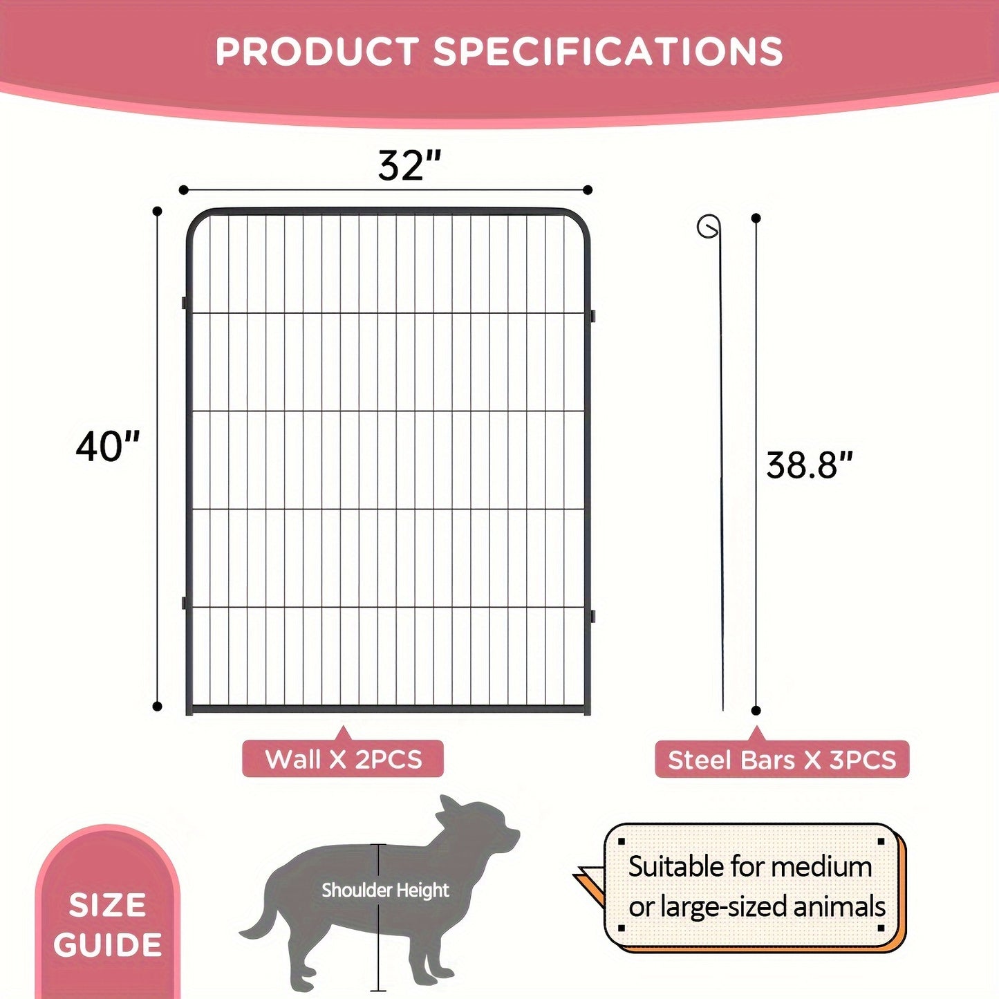 16 Panels High Exercise Heavy Duty 8Panels Pet Playpens For Dogs, Foldable Metal Indoor Outdoor Pet Fence Barrier With Lockable Double Door Dog Fence