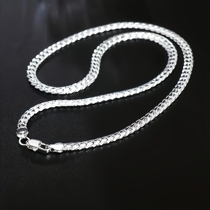 925 Sterling Silver Men's Flat Chain Necklace, Fashionable And Durable Accessories