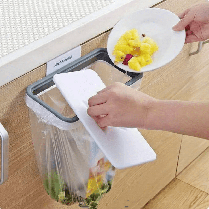 1pc Kitchen Garbage Bag Holder, Portable Plastic Trash Can with Lid, Cabinet Door Hanging Garbage Bag Rack, Wall Mounted Rubbish Bin, Kitchen Bathroom Bedroom Living Room Office Dorm Accessories