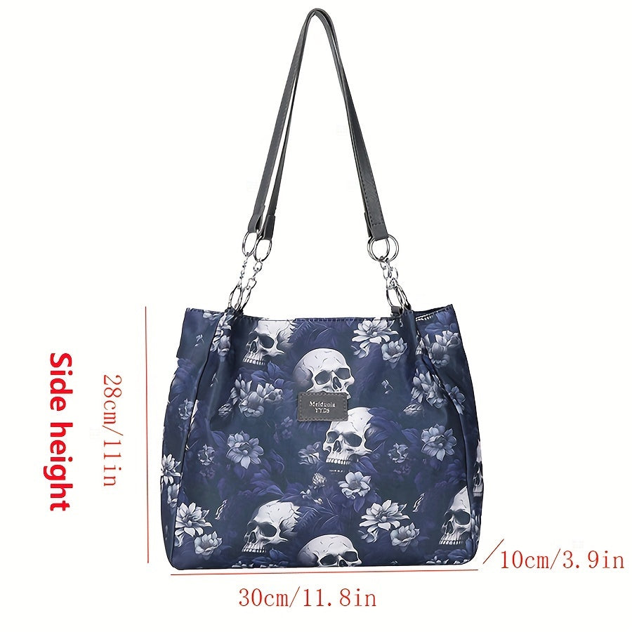 Large Capacity Gothic Skull Pattern Tote Bag - Stylish Commuter Work Handbag with Shoulder Carryall Design, Fashionable and Spacious for Women - Ideal for Daily Use, Travel, and Work