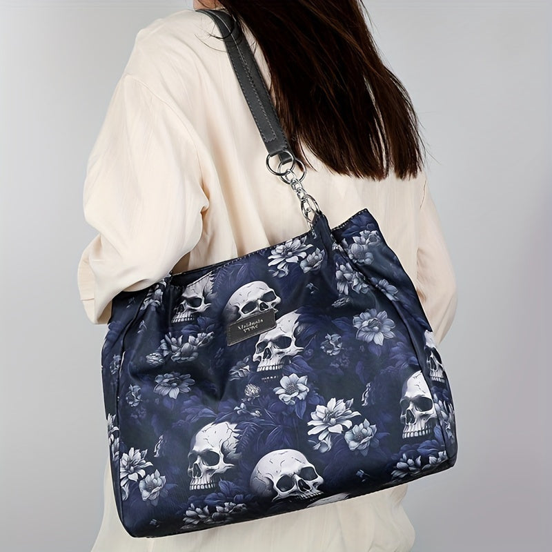 Large Capacity Gothic Skull Pattern Tote Bag - Stylish Commuter Work Handbag with Shoulder Carryall Design, Fashionable and Spacious for Women - Ideal for Daily Use, Travel, and Work