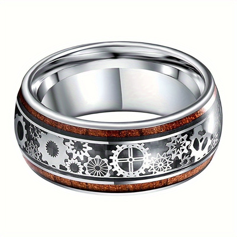 1pc Unique Steampunk-Inspired Tungsten Steel Ring for Men - Durable, Scratch-Resistant, Fashionable Gear Details, Retro Unisex Accessory for Daily Wear and Parties, Ideal Gift Jewelry with Elegant Packaging