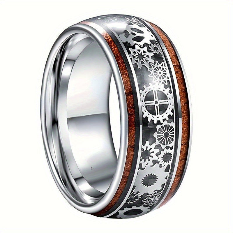 1pc Unique Steampunk-Inspired Tungsten Steel Ring for Men - Durable, Scratch-Resistant, Fashionable Gear Details, Retro Unisex Accessory for Daily Wear and Parties, Ideal Gift Jewelry with Elegant Packaging