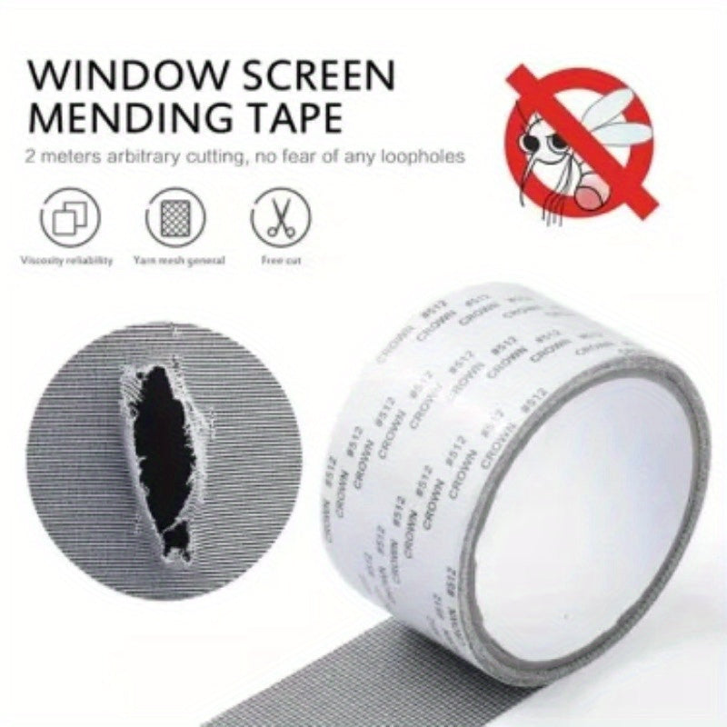 Strong Adhesive Screen Patch - 1pc Black Fiberglass Screen Repair Tape, 78.74IN - Waterproof Mesh Repair for Windows or Doors, Covering up Holes and Tears Instantly