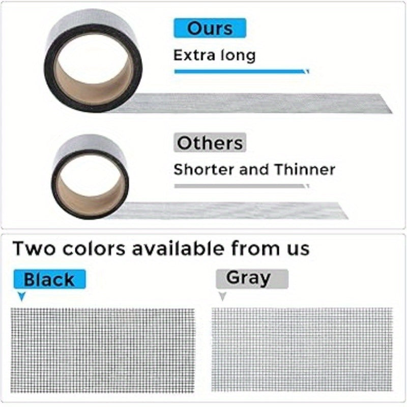 Strong Adhesive Screen Patch - 1pc Black Fiberglass Screen Repair Tape, 78.74IN - Waterproof Mesh Repair for Windows or Doors, Covering up Holes and Tears Instantly