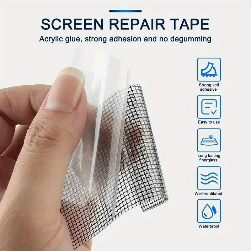 Strong Adhesive Screen Patch - 1pc Black Fiberglass Screen Repair Tape, 78.74IN - Waterproof Mesh Repair for Windows or Doors, Covering up Holes and Tears Instantly