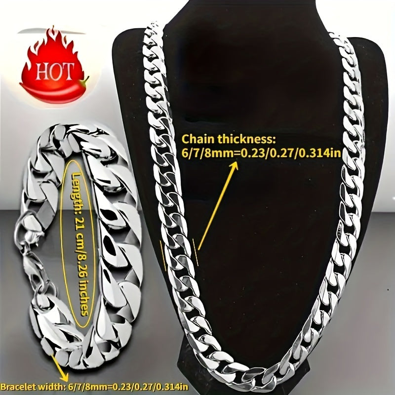 2pcs/ set Stainless Steel Men's Necklace And Bangle Set, Hip Hop Punk Couple Chain