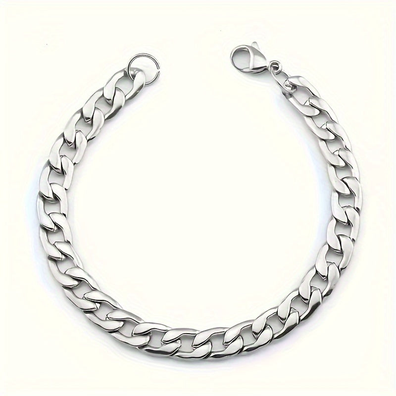 2pcs/ set Stainless Steel Men's Necklace And Bangle Set, Hip Hop Punk Couple Chain