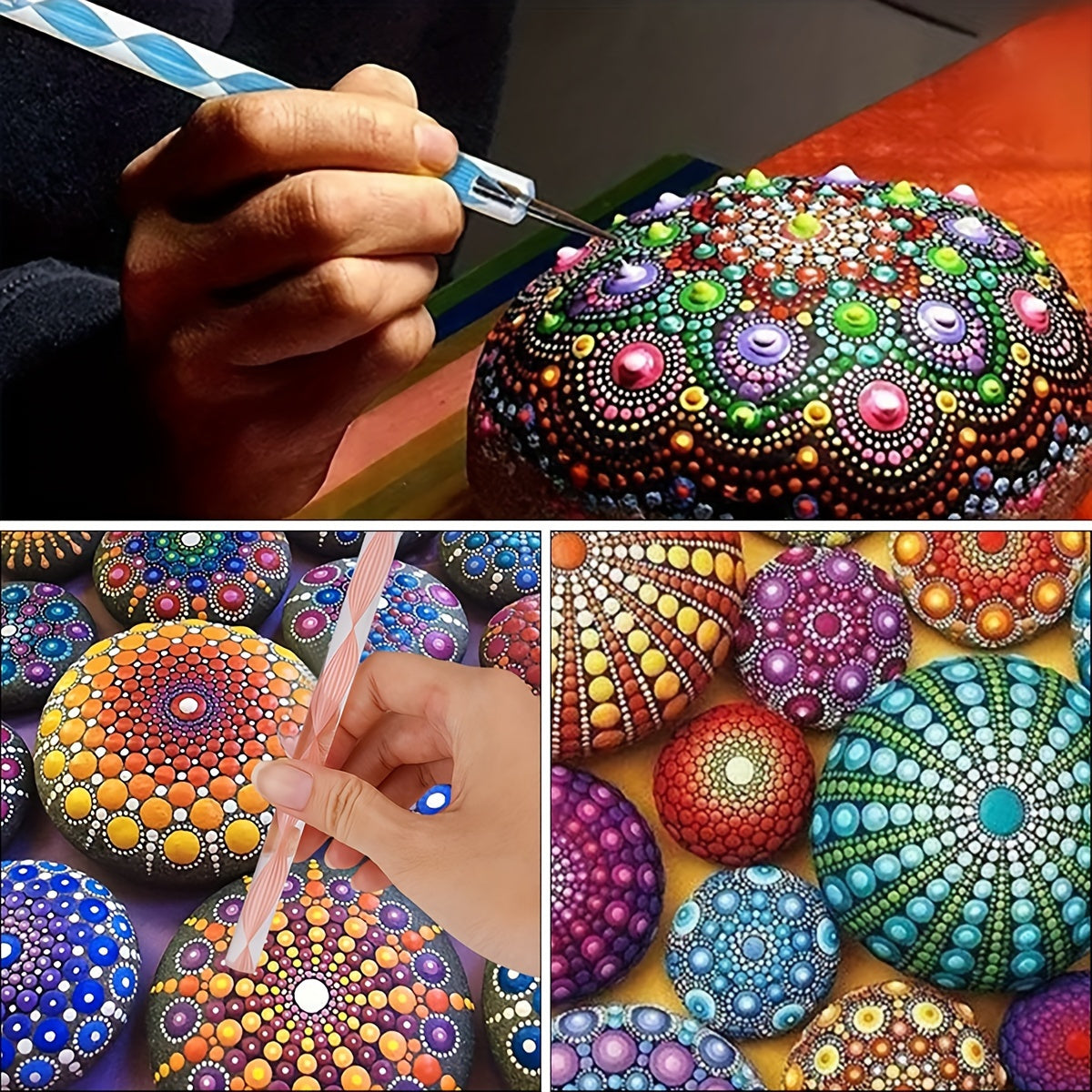 16pcs Mandala Dotting Tool Kit for Rock & Ceramic Art - Includes Acrylic Pens, Stencils & Tray - Durable Plastic Craft Set for Home Decor and Creative Projects