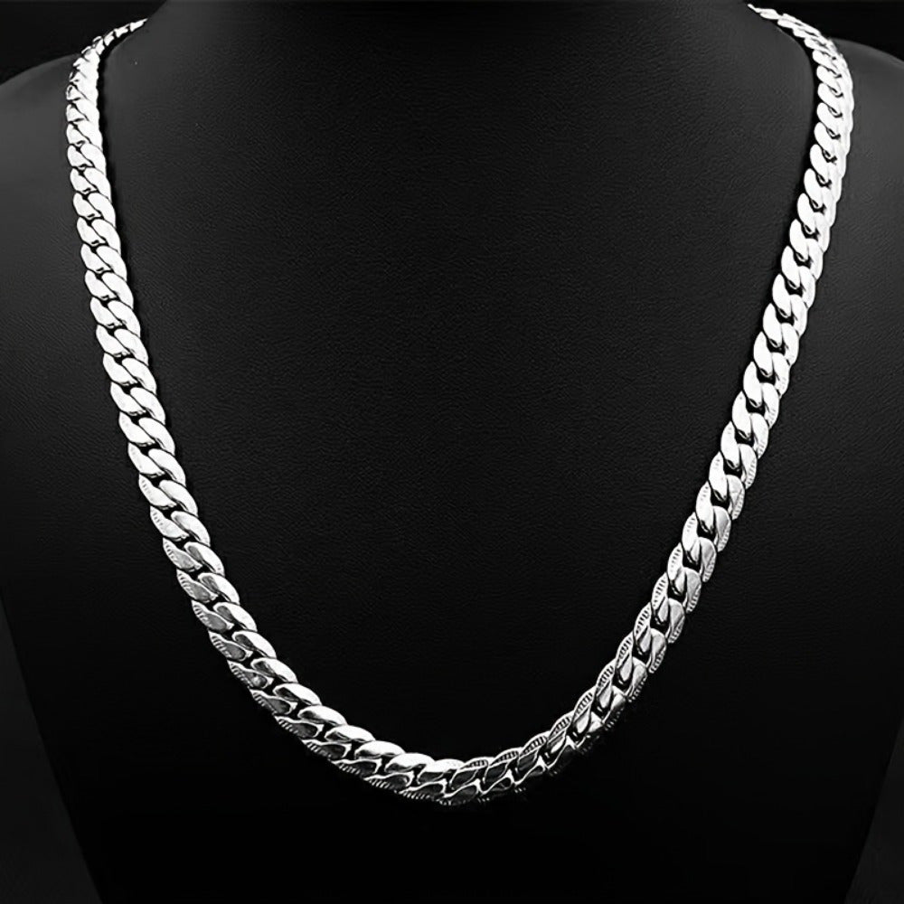 925 Sterling Silver Men's Flat Chain Necklace, Fashionable And Durable Accessories