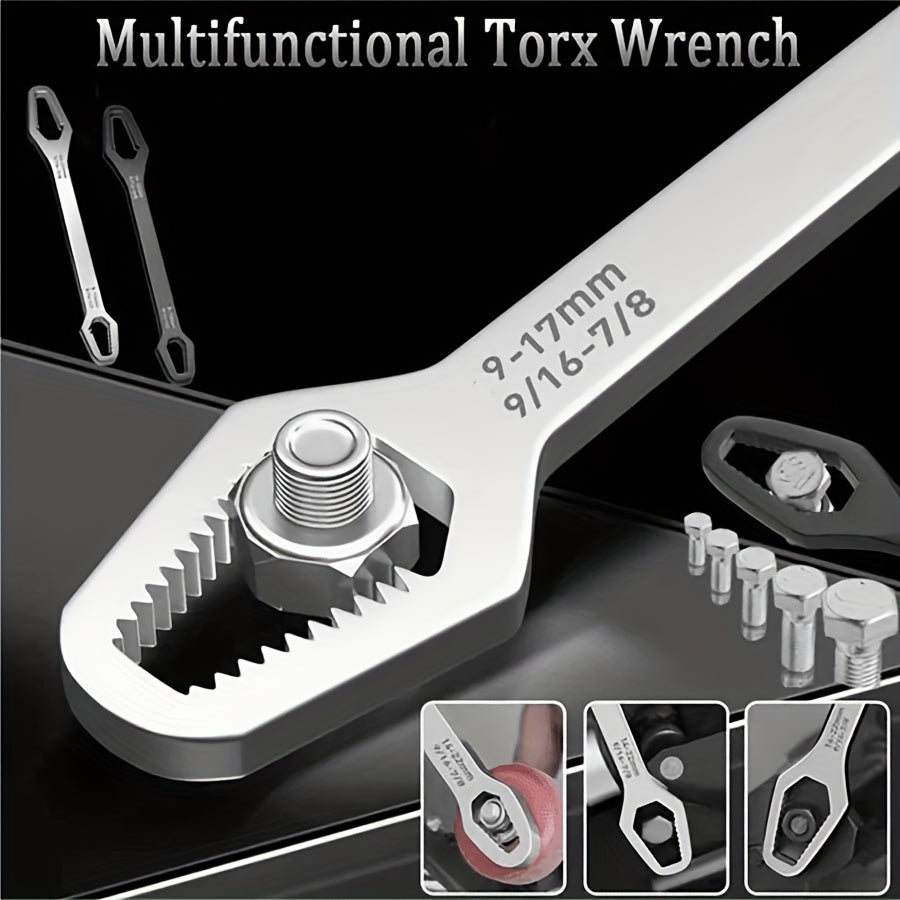 1pc Multi-purpose Black 5mm Thick Torx Wrench, Adjustable Self-Tightening Dual-Head Spanner, Wrench Mouth Size 3-17mm, Portable Manual Tool For Automotive & Home Use