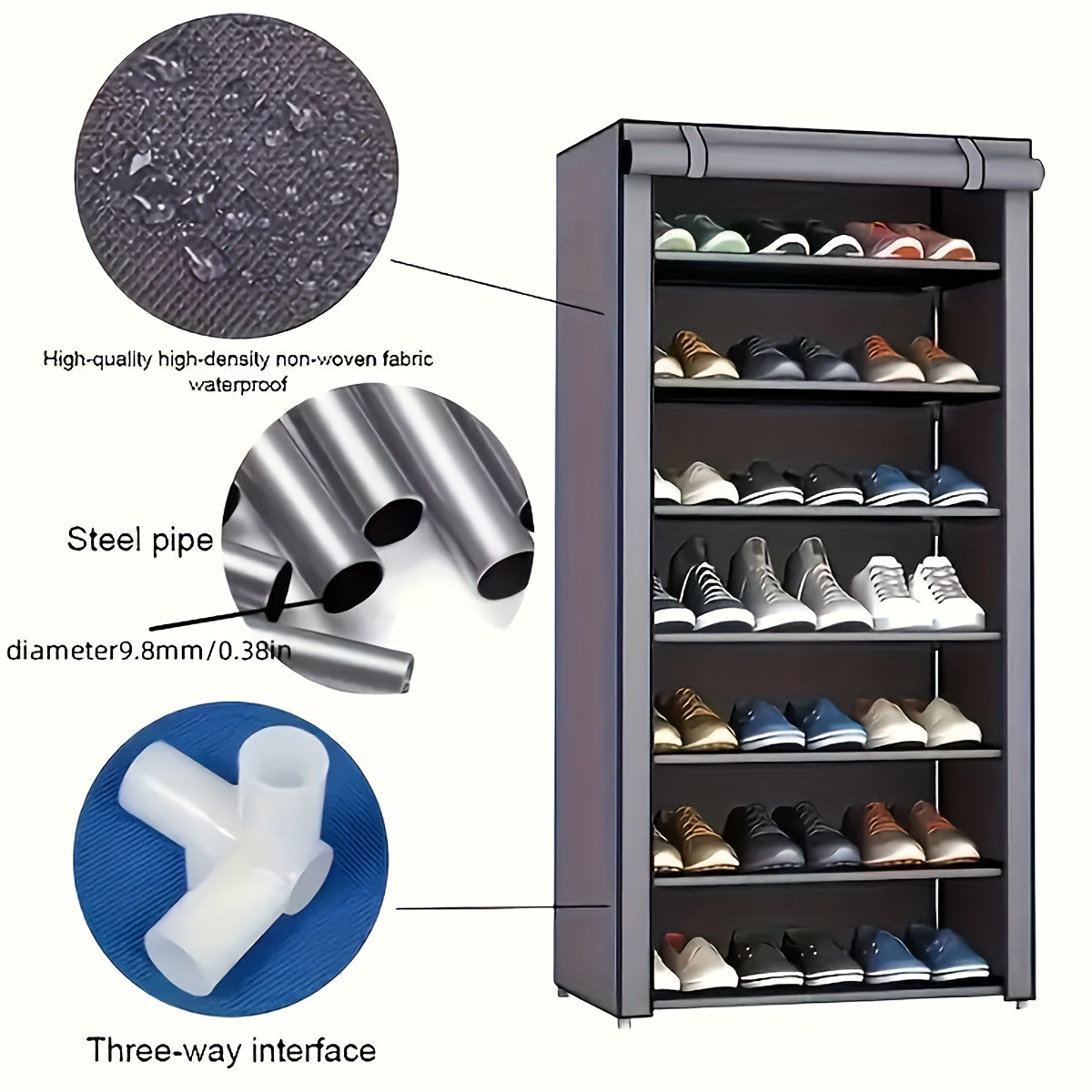 6/8/10 Layer Shoe Cabinet With Dust Cover, Non-woven Space-saving Shoe Rack With Large Capacity, Easy To Assemble, Portable Shoe Cabinet, Suitable For Various Scenes Such As Entrance, Storage Rack, Home And Dormitory Storage