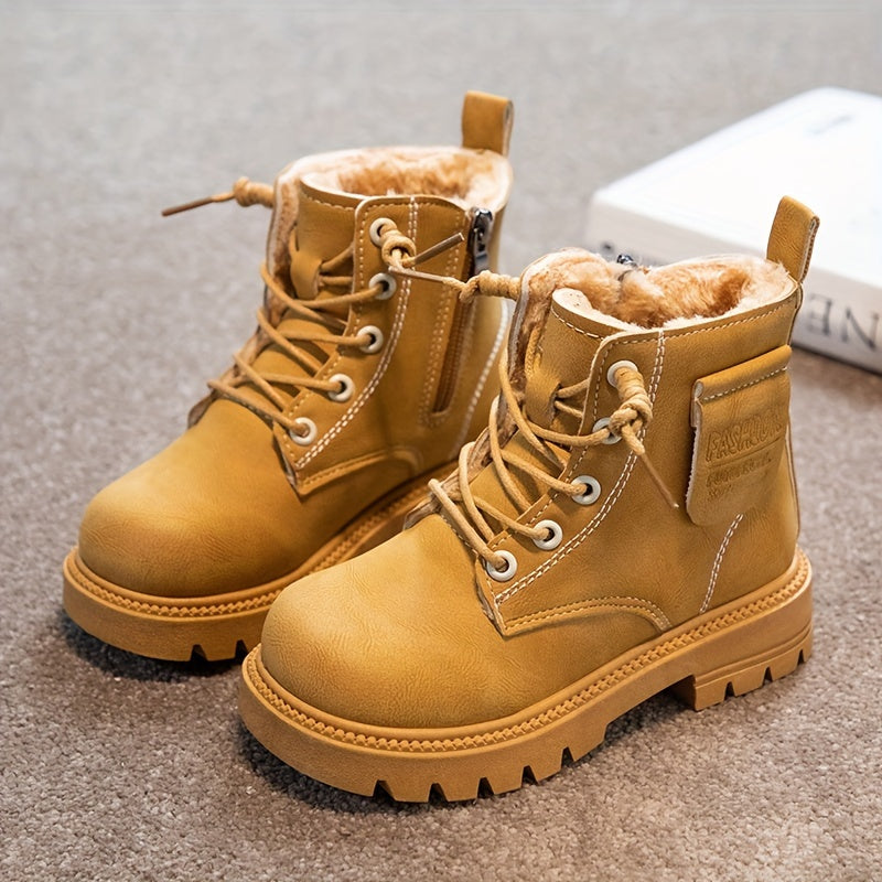 Boys' Fashionable And Cool Boots With Fleece Lining, Zipper, Comfortable And Non-slip, Suitable For Indoor And Outdoor Travel In Autumn And Winter.