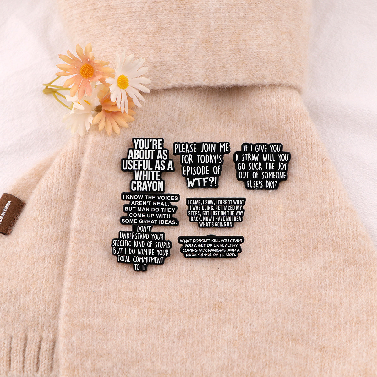 7pcs Sarcastic Quotes Enamel Pin Set - Humorous Brooches for Clothes & Bags, Zinc Alloy, Mixed Colors - Unique Gift Idea