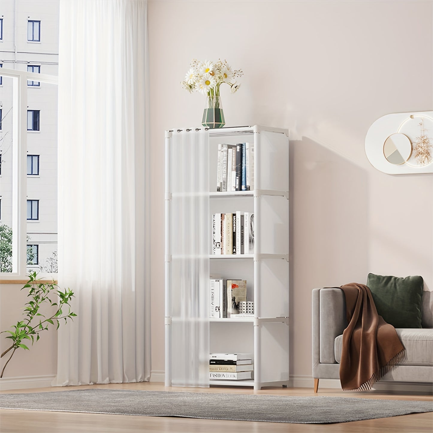 [White Space-Saving Bookcase] 5/6-Tier White Bookcase - Space-Saving Dustproof Storage Rack - Versatile Display Cabinet