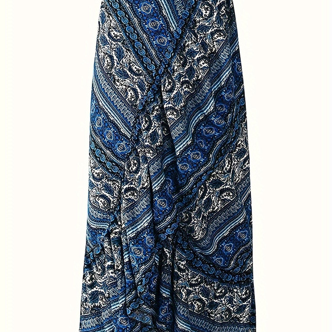 [Boho Print Maxi Skirt] High Waist Boho Print Maxi Skirt - Asymmetric Hem Side Wrap Long Skirt for Women