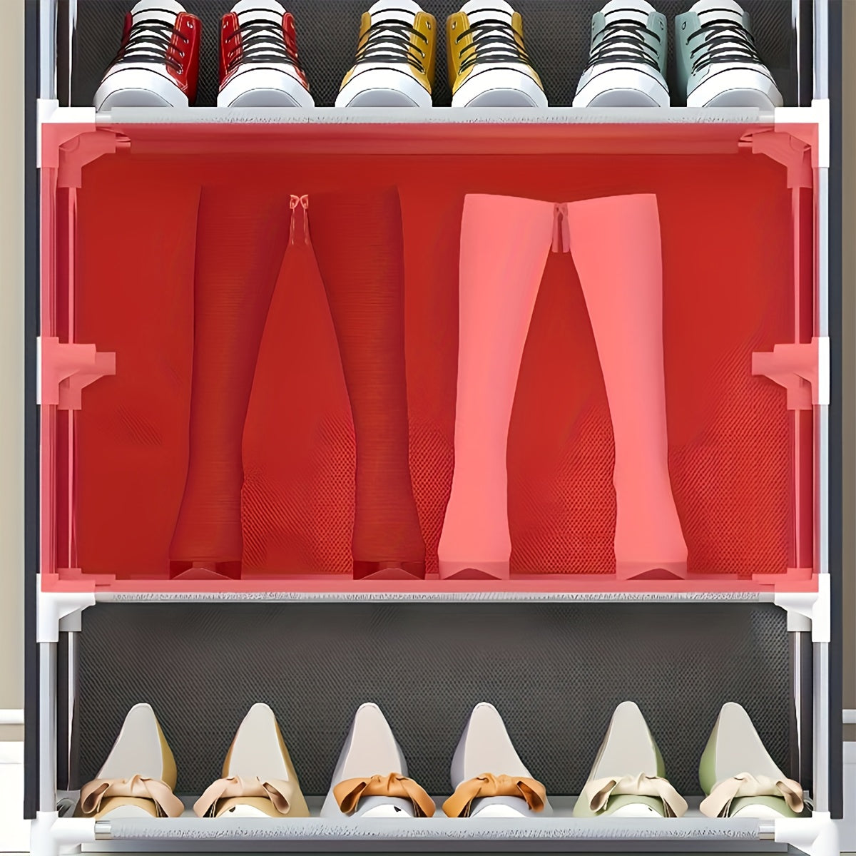 6/8/10 Layer Shoe Cabinet With Dust Cover, Non-woven Space-saving Shoe Rack With Large Capacity, Easy To Assemble, Portable Shoe Cabinet, Suitable For Various Scenes Such As Entrance, Storage Rack, Home And Dormitory Storage