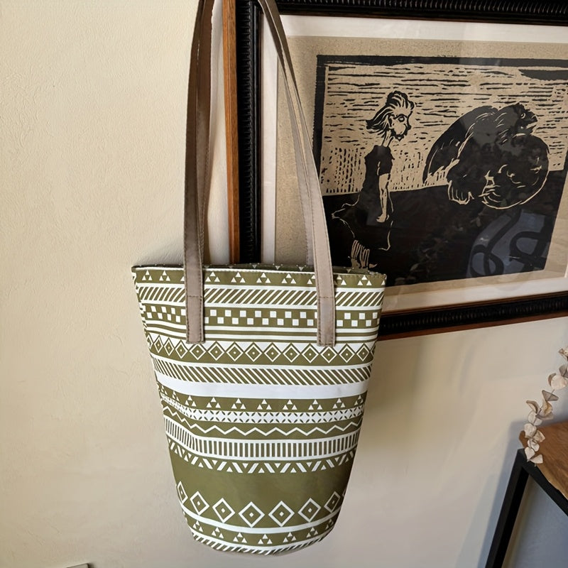 Floral Oxford Cloth Bucket Bag for Women - Stylish Summer Handbag with Oil Painting Flower Design, Large Capacity, Green/Blue/Black, Perfect for Casual Outings, Ladies Handbags