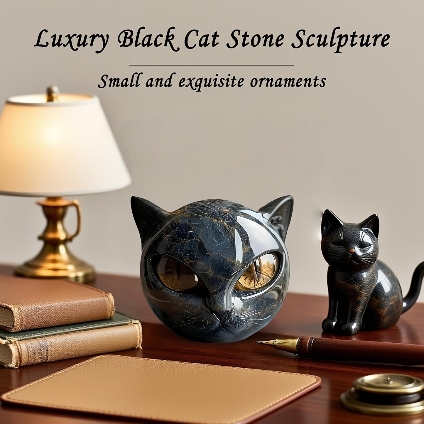 Luxurious Black Cat Stone Carvings, Magnificent Black Cat Sculptures, Black Obsidian Kitten Statues, Solemn Residential Style and Exquisite Gifts, Creative Resin  Statue Ornaments