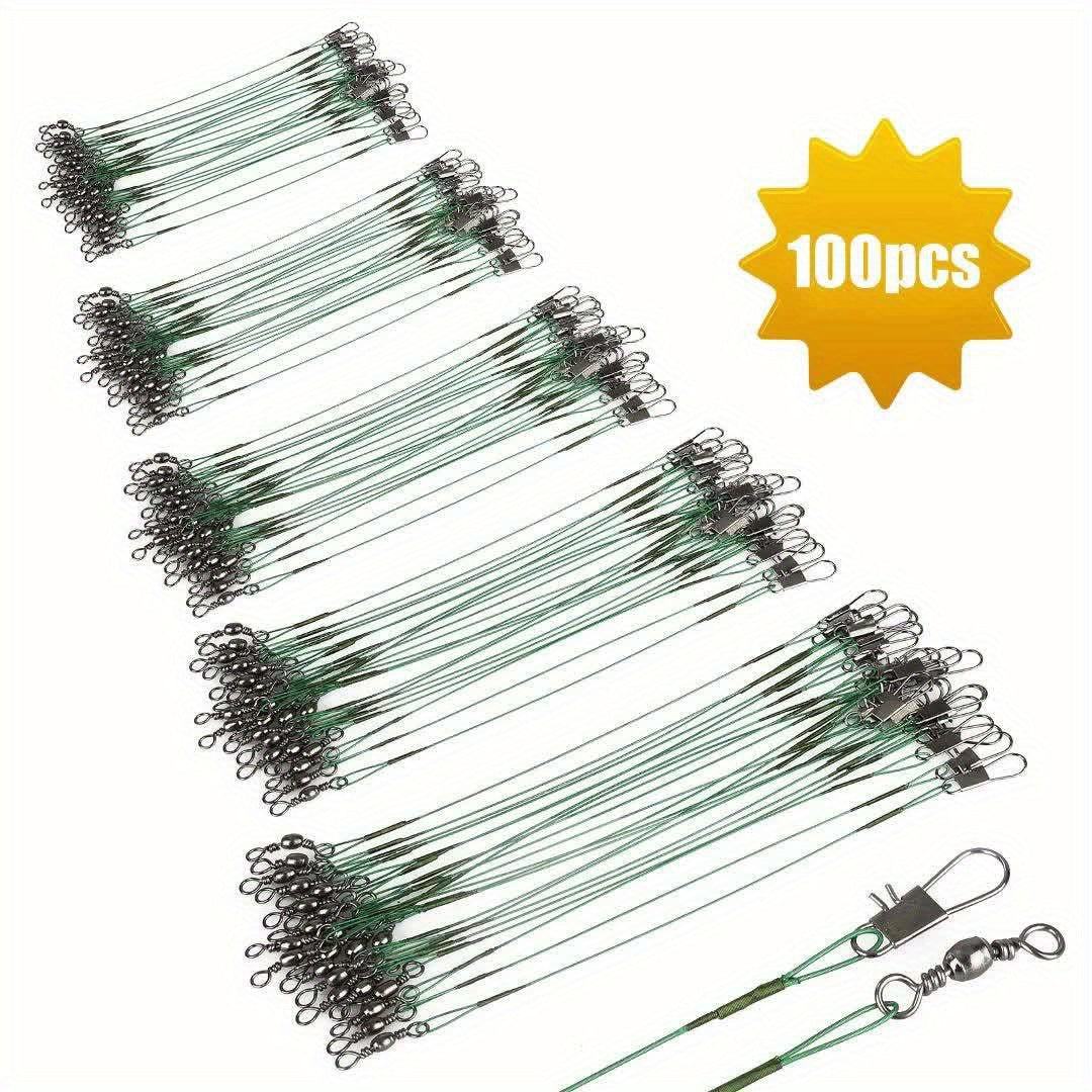 100pcs Heavy Duty Stainless Steel Fishing Line Leaders with Swivels and Snaps, Connecting Tackle Hook