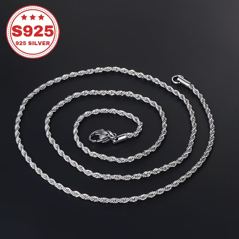 S925 Sterling Silvery Twist Chain Necklace - Classic Italian Style, 4mm Wide, Fashionable & Trendy, Perfect Christmas Gift, 0.6oz