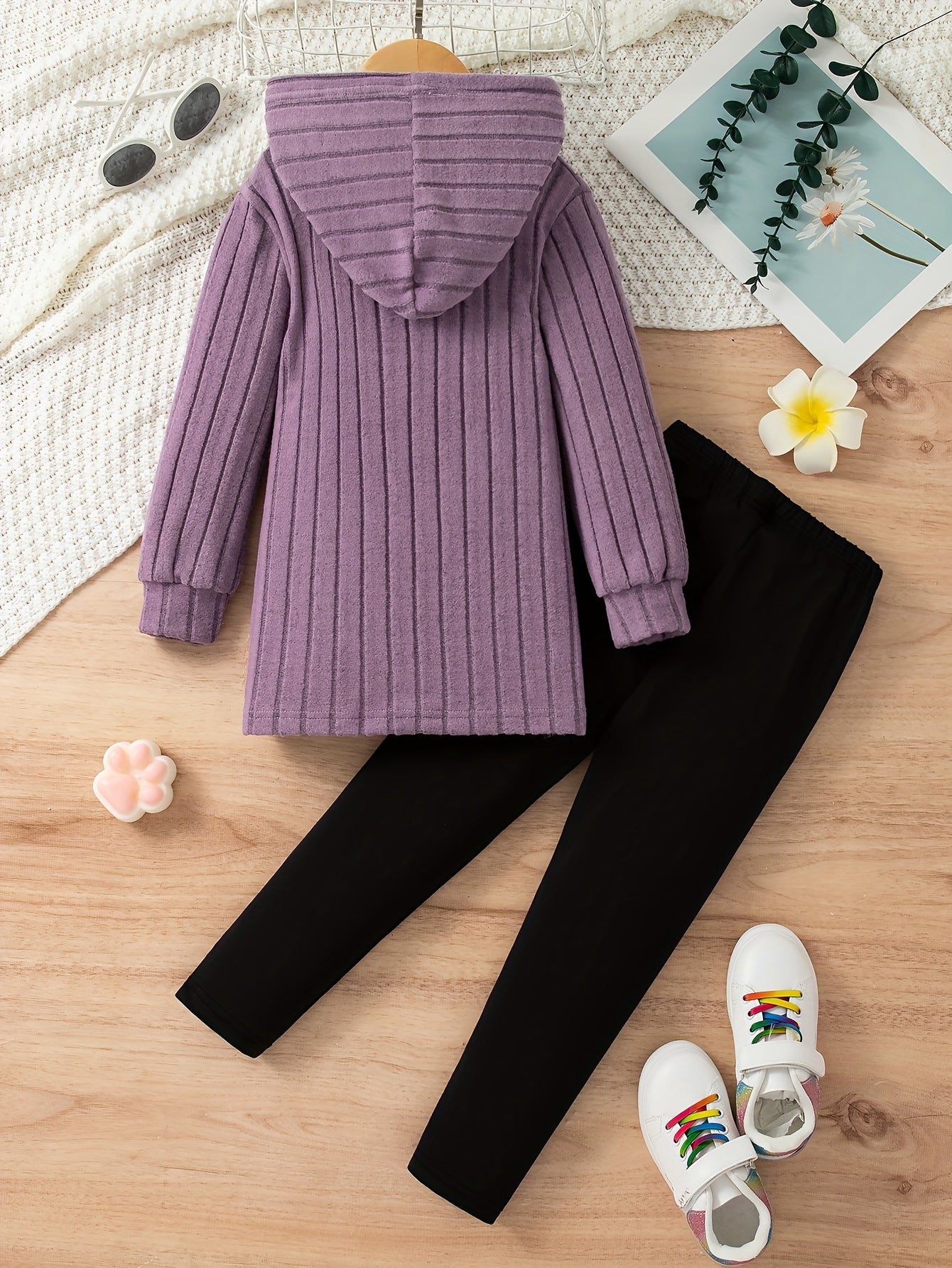 Cartoon Pattern Knit Set For Girls, Long Sleeve Top And Pants, Casual And Comfortable Outfit For Outdoor Activities in Spring And Autumn