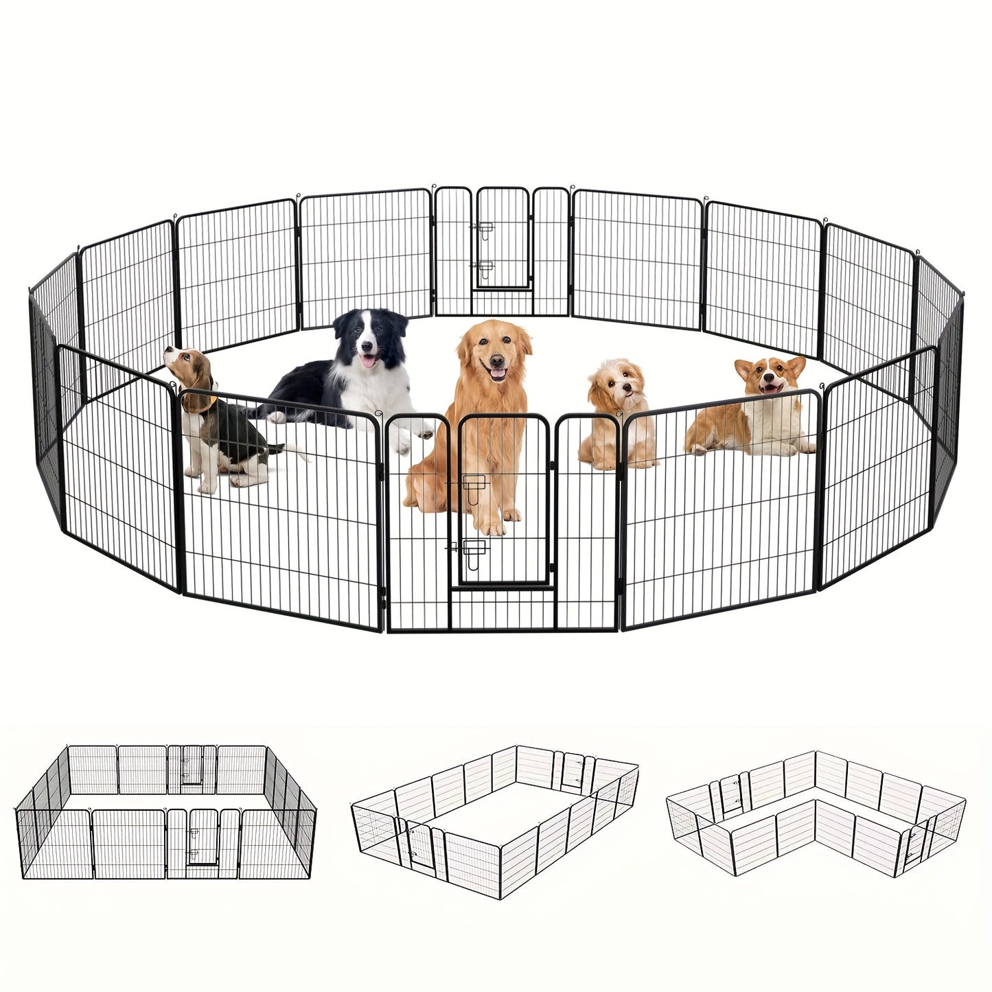 16 Panels High Exercise Heavy Duty 8Panels Pet Playpens For Dogs, Foldable Metal Indoor Outdoor Pet Fence Barrier With Lockable Double Door Dog Fence