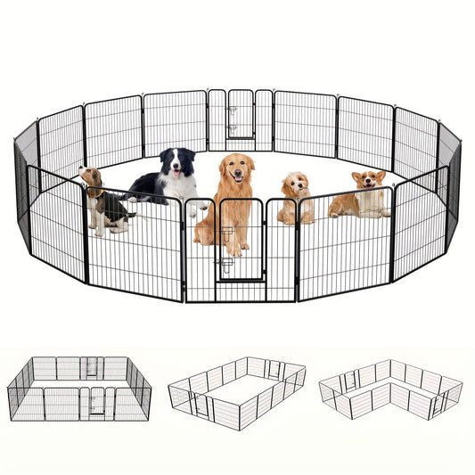 16 Panels High Exercise Heavy Duty 8Panels Pet Playpens For Dogs, Foldable Metal Indoor Outdoor Pet Fence Barrier With Lockable Double Door Dog Fence