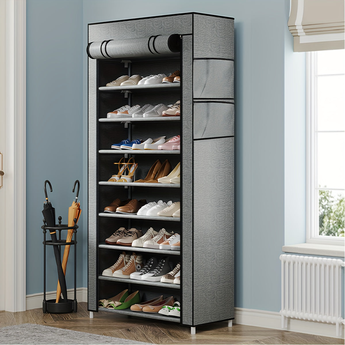 6/8/10 Layer Shoe Cabinet With Dust Cover, Non-woven Space-saving Shoe Rack With Large Capacity, Easy To Assemble, Portable Shoe Cabinet, Suitable For Various Scenes Such As Entrance, Storage Rack, Home And Dormitory Storage