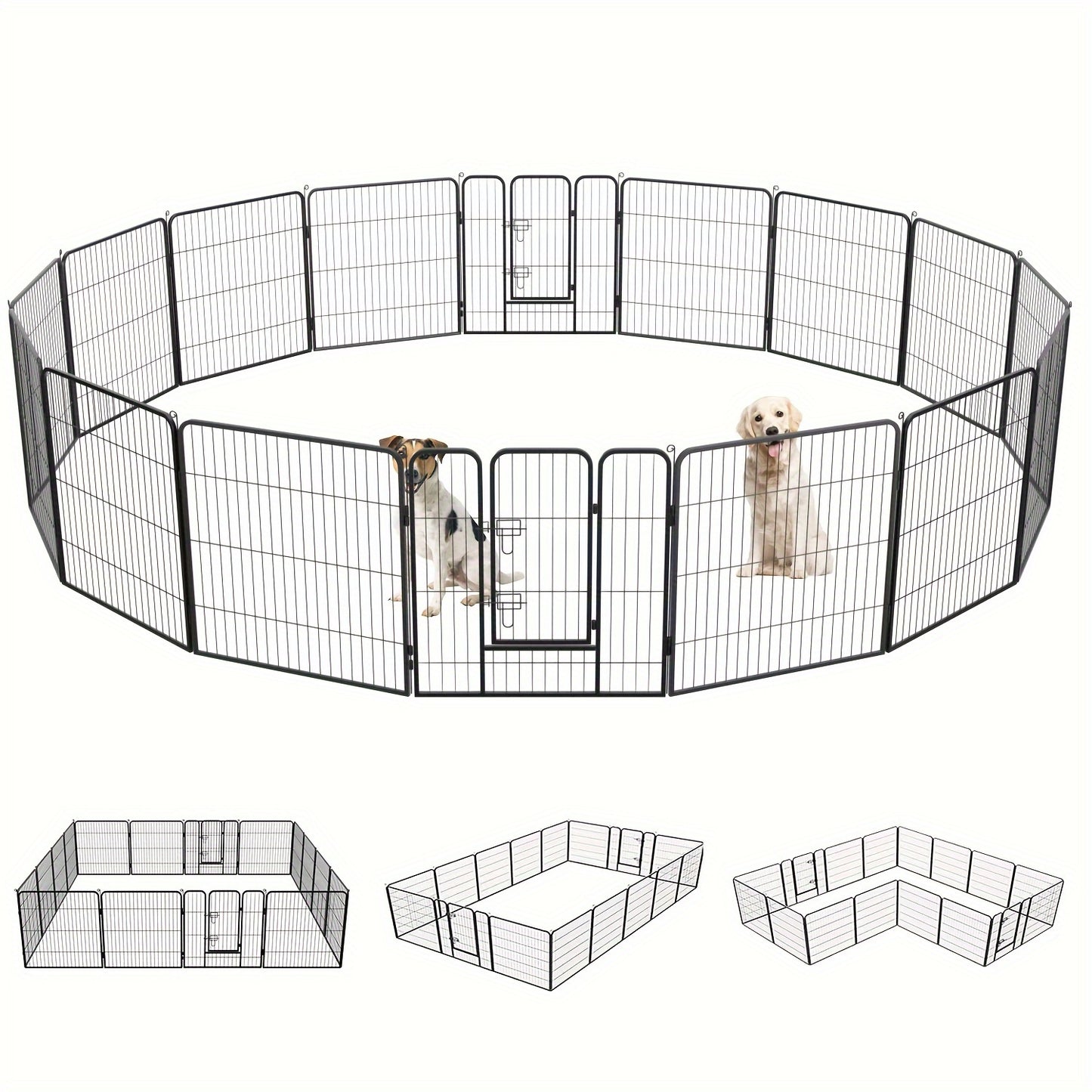 16 Panels High Exercise Heavy Duty 8Panels Pet Playpens For Dogs, Foldable Metal Indoor Outdoor Pet Fence Barrier With Lockable Double Door Dog Fence