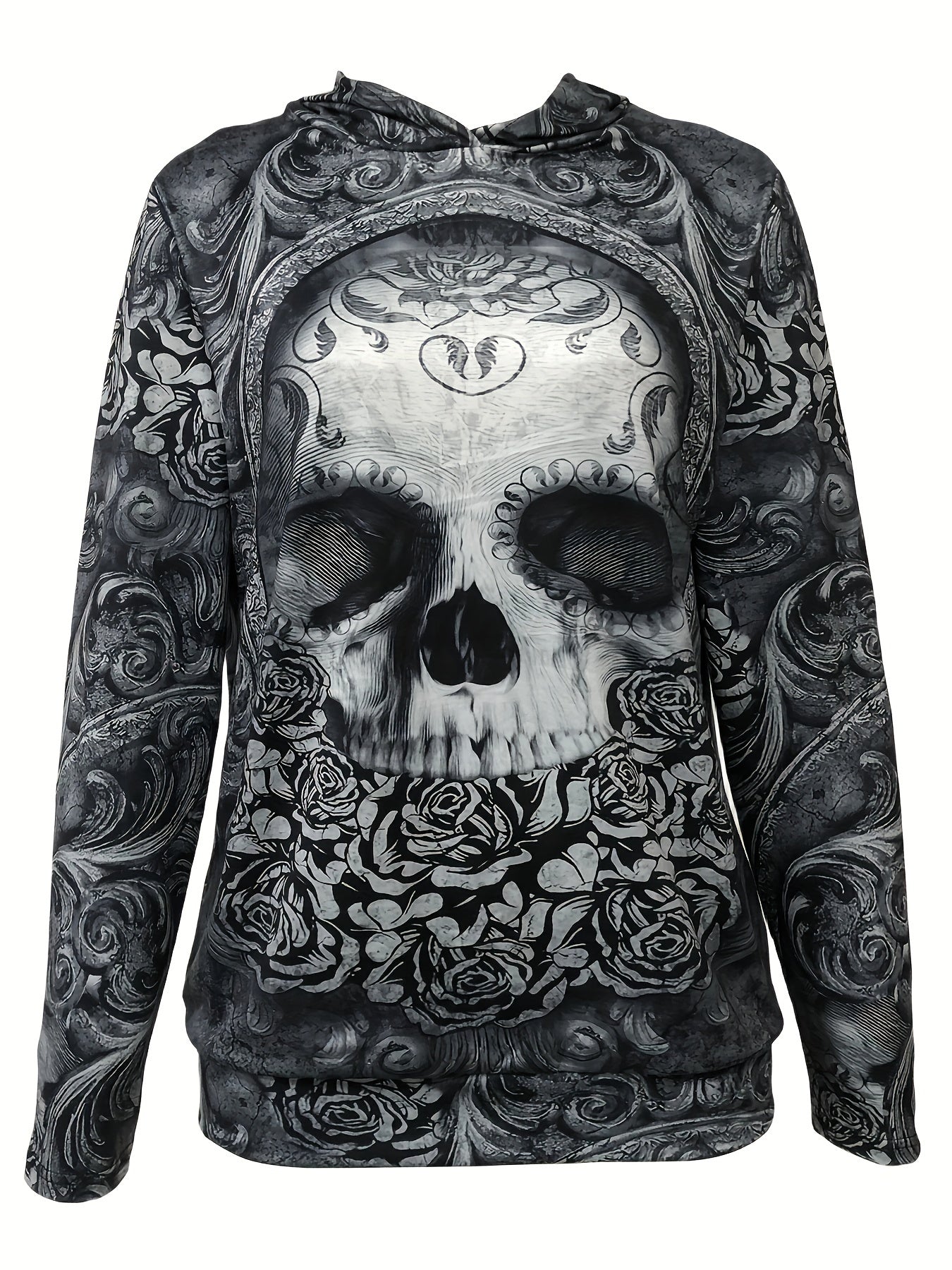 Skull Floral Hoodie - Ultra-Comfortable Casual Design, Long Sleeve for Added Warmth - Perfect for Spring and Fall Seasons, Designed Exclusively for Womens Clothing