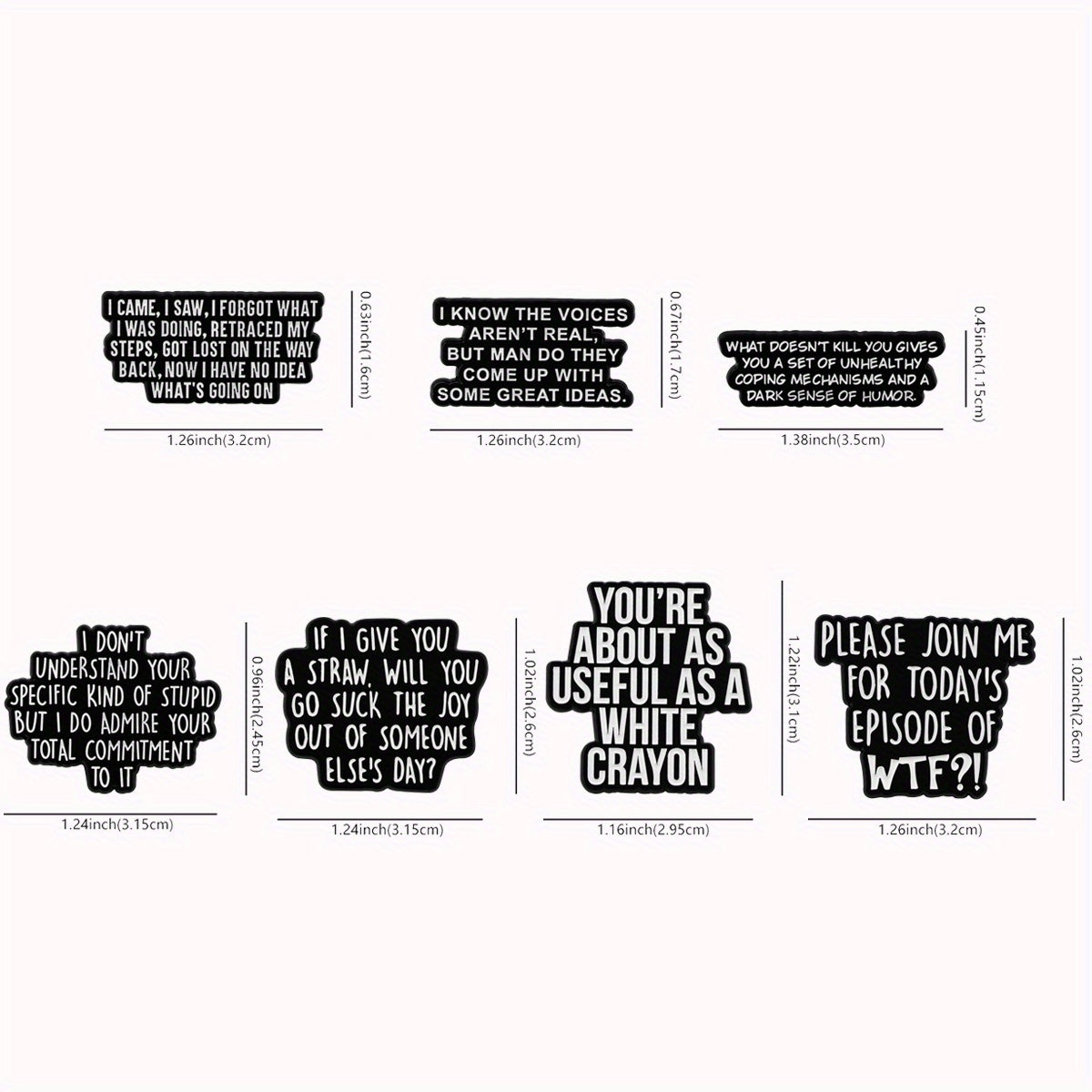 7pcs Sarcastic Quotes Enamel Pin Set - Humorous Brooches for Clothes & Bags, Zinc Alloy, Mixed Colors - Unique Gift Idea