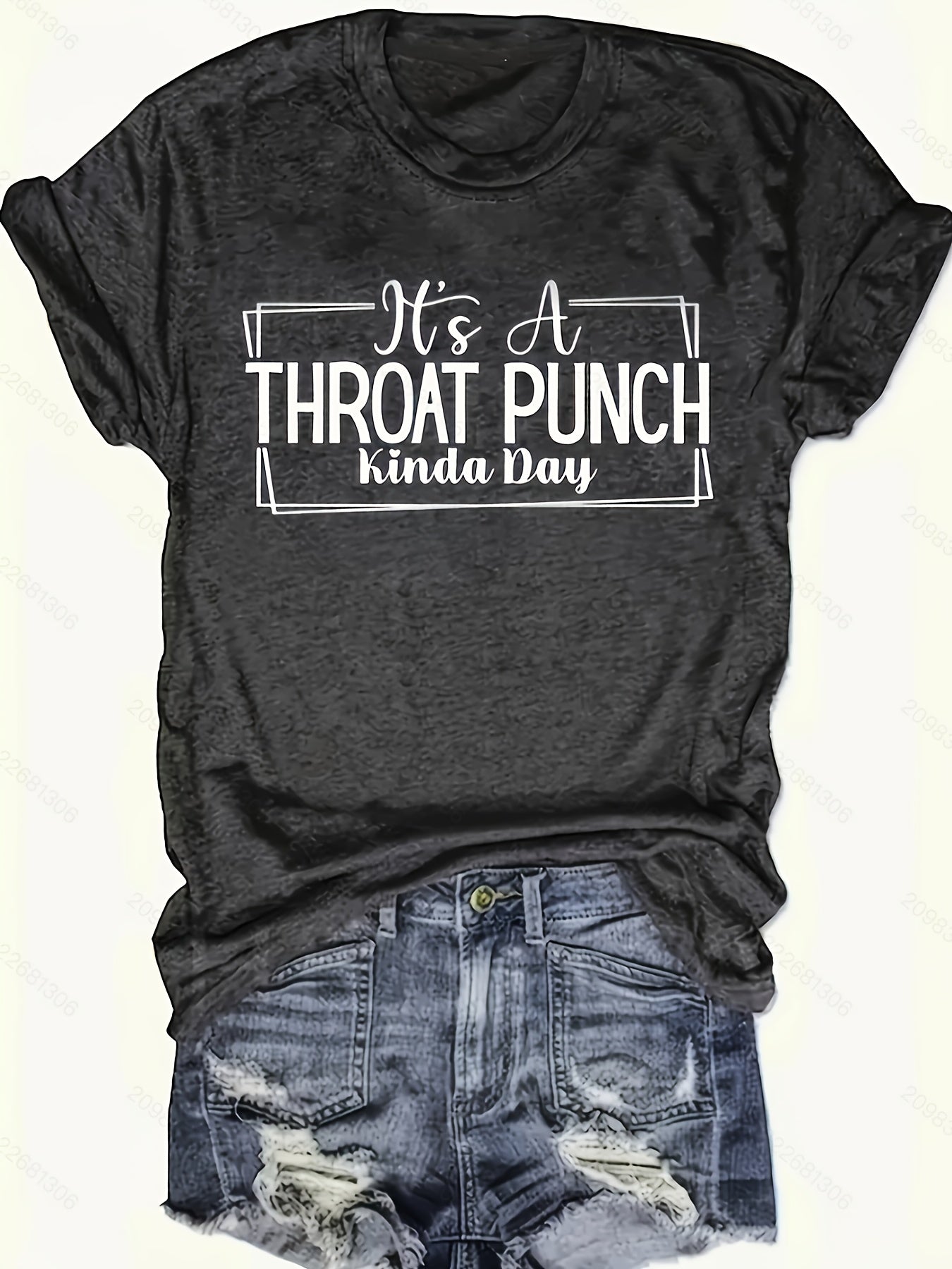 Throat Punch Print Crew Neck T-Shirt, Casual Short Sleeve T-Shirt For Spring & Summer, Women's Clothing