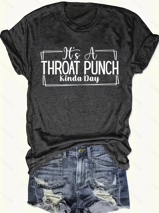 Throat Punch Print Crew Neck T-Shirt, Casual Short Sleeve T-Shirt For Spring & Summer, Women's Clothing