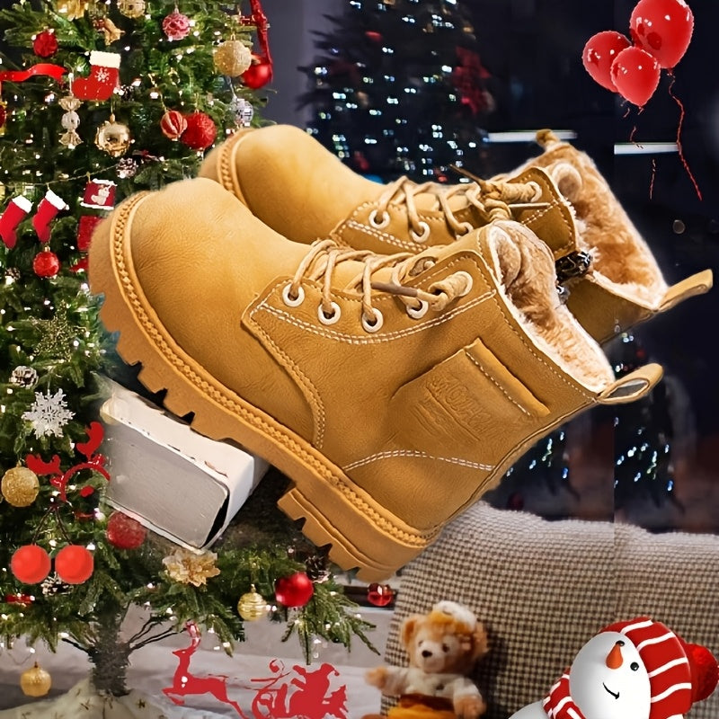 Boys' Fashionable And Cool Boots With Fleece Lining, Zipper, Comfortable And Non-slip, Suitable For Indoor And Outdoor Travel In Autumn And Winter.