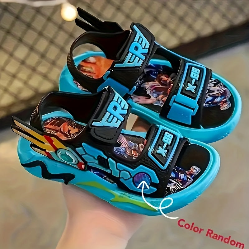 Boys' Cartoon Mecha Sandals - Vibrant & Comfortable, Soft Sole, Easy Hook-and-loop Fastener Strap - Ideal for Beach & Casual Attire - Perfect Christmas Gift for Youngsters