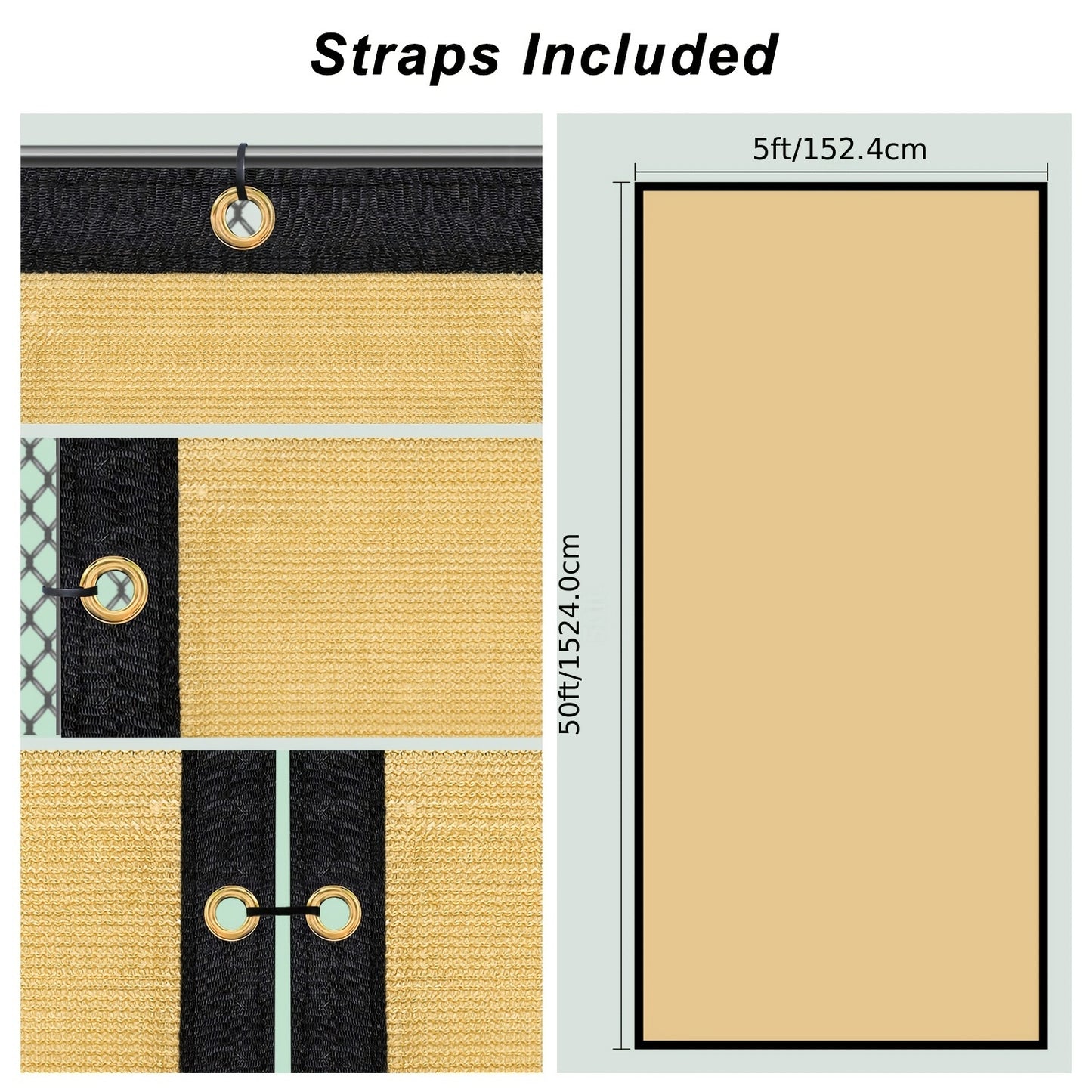 8ft x 50ft Golden Privacy Screen Fence - Heavy Duty, Sun-Protected HDPE Mesh Shade Net with Brass Grommets & 80 Straps - Ideal for Garden, Backyard, Patio Wall - Blocks Noise, Street View & Unwanted Pets, Garden Shade Cover|D