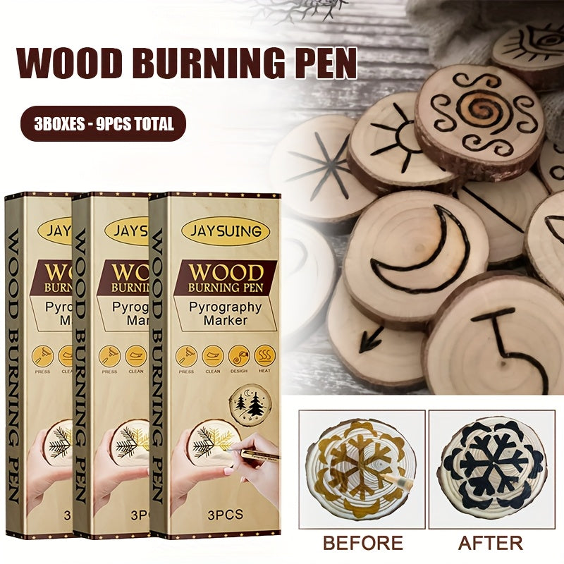 3box-9pcs Total Burning Wood Pen Set, Woodcut DIY Welding Brush, Burning Wood Marking Pen Set, Birthday Gift, New Year gift