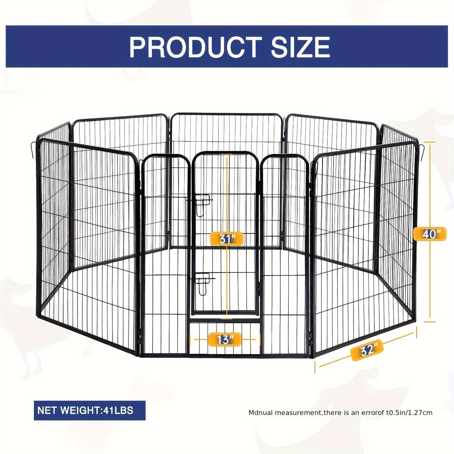 16 Panels High Exercise Heavy Duty 8Panels Pet Playpens For Dogs, Foldable Metal Indoor Outdoor Pet Fence Barrier With Lockable Double Door Dog Fence