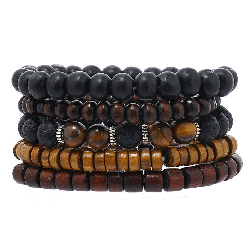 12pcs Vintage Men'S Bracelet Set - Braided Leather, Tiger Eye & Moonstone Beads, Synthetic Fiber Rope, Fashion Jewelry for Casual & Party Wear