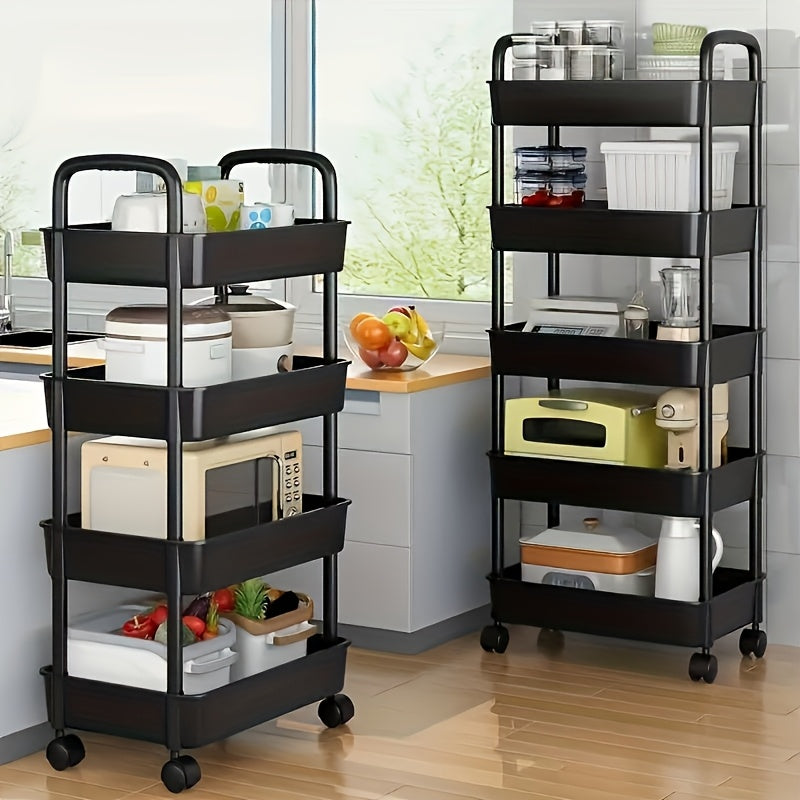 [Rolling Storage Cart] 3-Tier Rolling Storage Cart - Multi-Level Space Saver with Wheels, Black and White Plastic Organizer Rack for Kitchen, Bedroom, and Outdoor Camping, Narrow Storage Cart