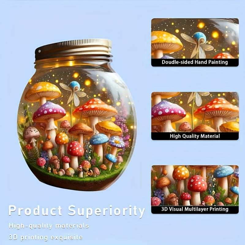 Pastoral-Themed Acrylic Mushroom World Sun Catcher - Mason Jar Design for Bedroom, Living Room and Garden Decor, Contemporary Style, Washable, Battery-Free Operation