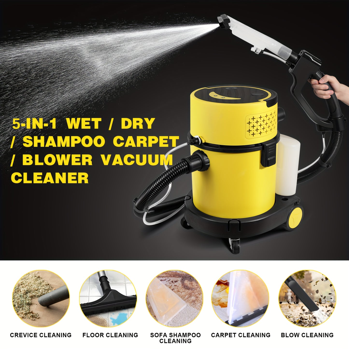 Ultimate 5.5 Peak HP 4-in-1 Portable Vacuum: 6 Gallon Wet/ Dry Shop Vac Carpet Cleaner for Home and Shop - Ideal for Carpets, Floors, Upholstery, Cars, and More!